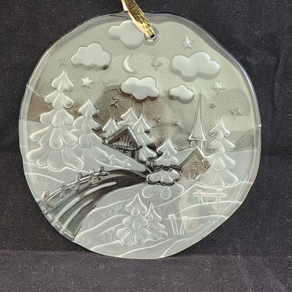 Vintage Walther Clear Glass Round Suncatcher (West Germany) Winter Landscape